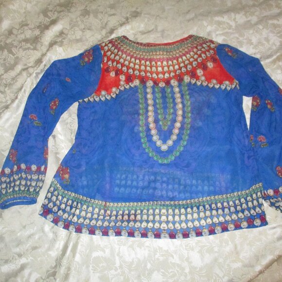 NEW  ASA Kaftans Sheer Tassled Top Royal Blue M - Picture 5 of 6